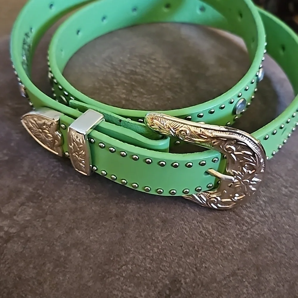 NOCONA 1990s Neon Green Leather Western Cowgirl Rodeo Fiesta Belt